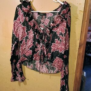 Forever 21 Black and Pink Floral Blouse